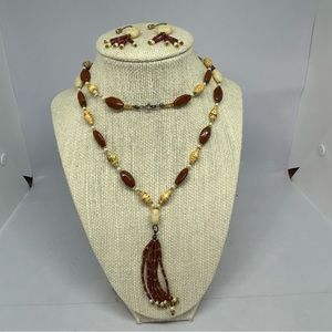 Vintage Cat Head Beaded Necklace & Earrings‎ 2PC Set